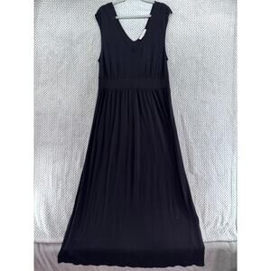 LOFT Dress Womens XL Black A-Line Maxi Sleeveless V-Neck Smocked Waist Vacation